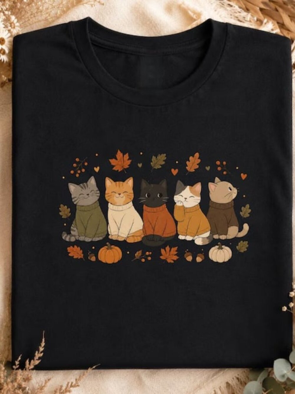 Fall Cat Shirt, Autumn Cat Tee, Cat Lover Gift